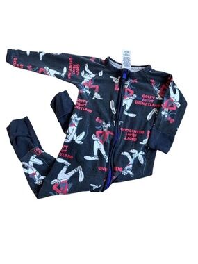Bonds Kids Black Goofy Disneyland Zip Pajamas with White and Red Print